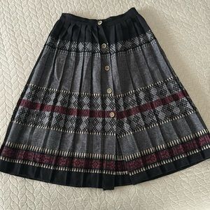 Vintage Pleated Wool Skirt with Button Front